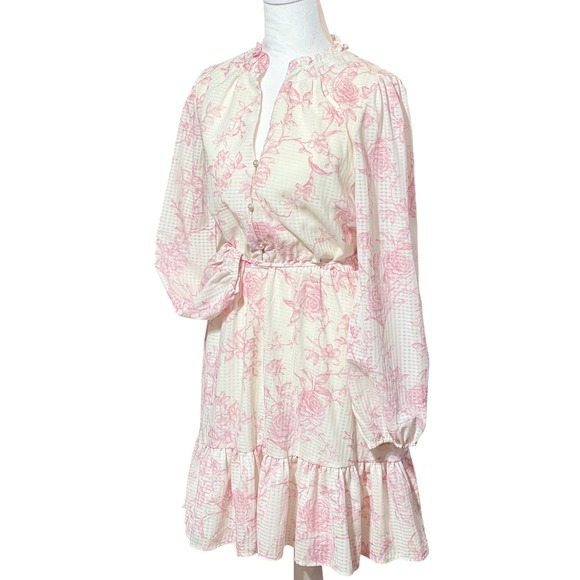 Joie Pink Floral Ruffle Mini Dress Cottagecore Romantic Boho Prairie Size M - Picture 2 of 8